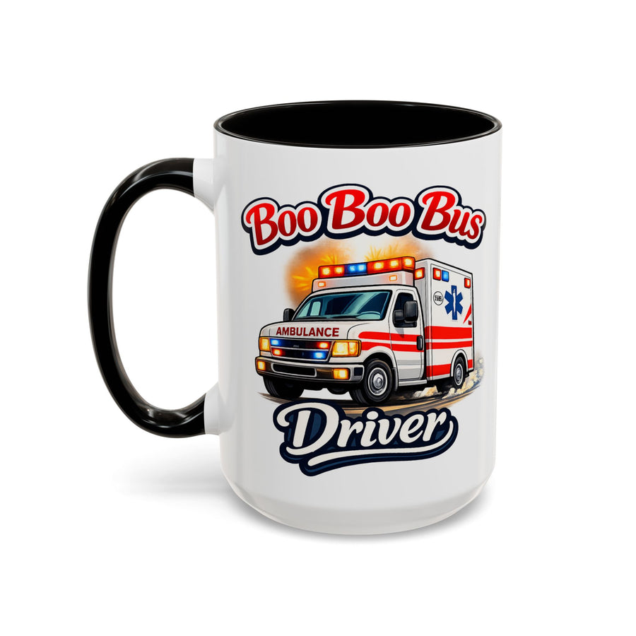 Boo Boo Bus Driver โ 15 oz EMS dark humor coffee mug, white ceramic with black interior