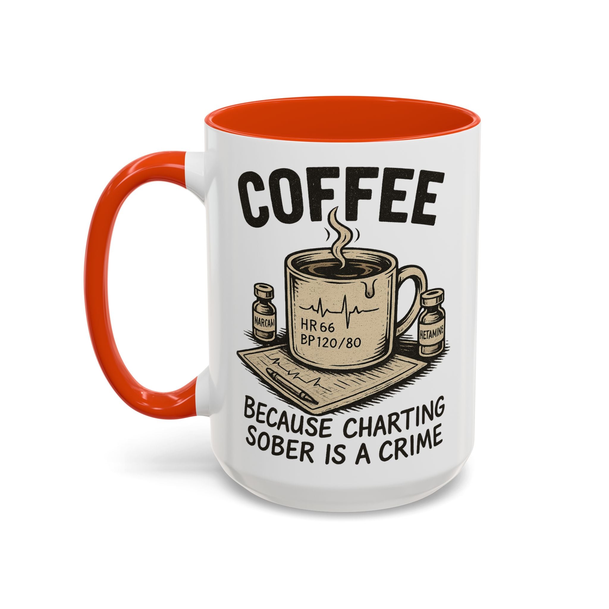 EMS Dark Humor Coffee Mug — orange interior and handle, 15 oz ceramic