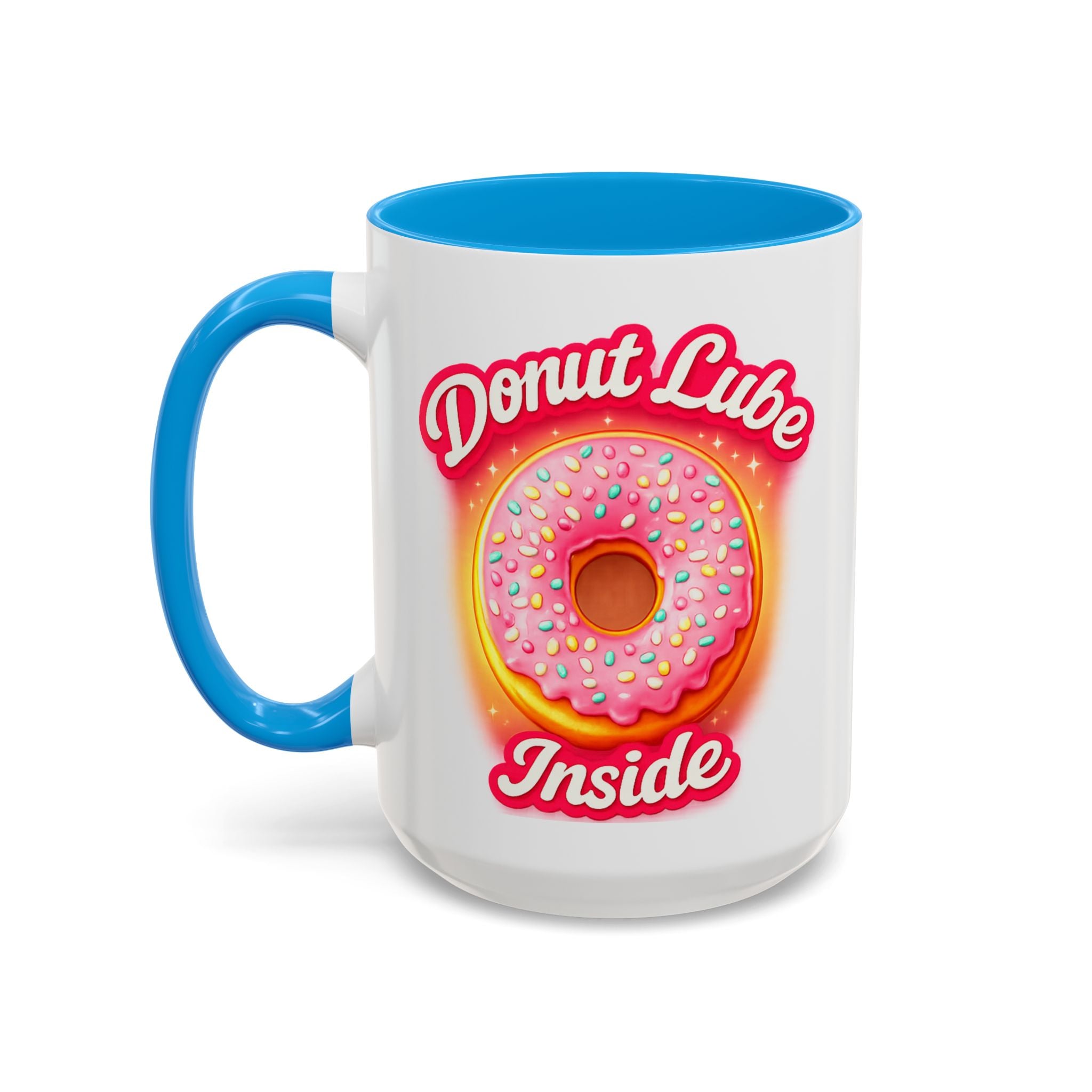 Donut Lube Inside — blue interior and handle, front view, 15 oz ceramic