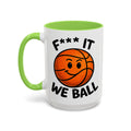 We Ball Mug — light green interior and handle, 15 oz ceramic