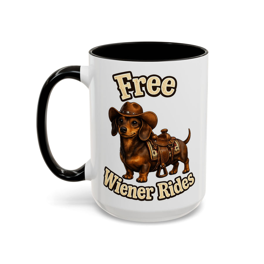 Cowboy Dachshund — 15 oz dark humor coffee mug, white ceramic with black interior