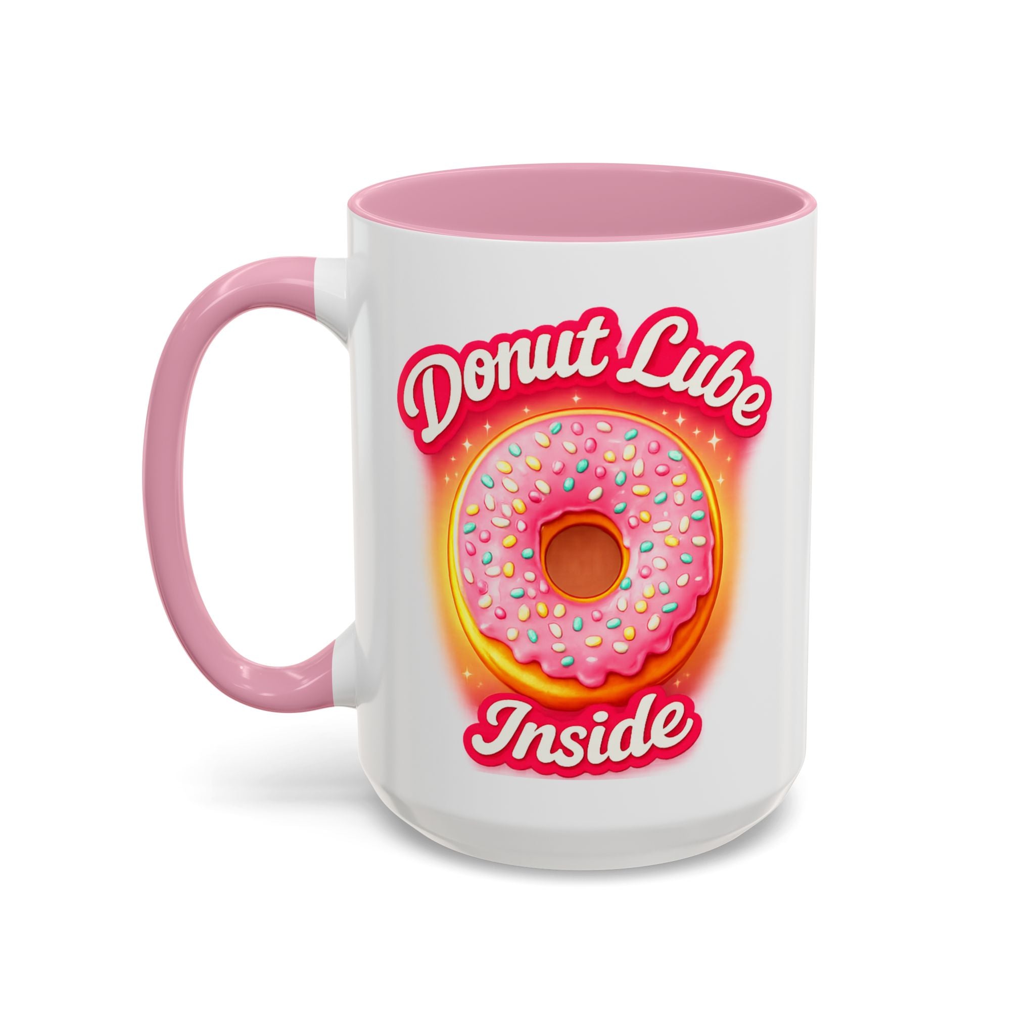 Donut Lube Inside — pink interior and handle, 15 oz ceramic