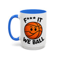 We Ball Mug — blue interior and handle, 15 oz ceramic