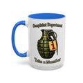 Complaint Department Take a Number — blue interior and handle, 15 oz ceramic