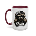 Feral Raccoon — maroon interior and handle, 15 oz ceramic