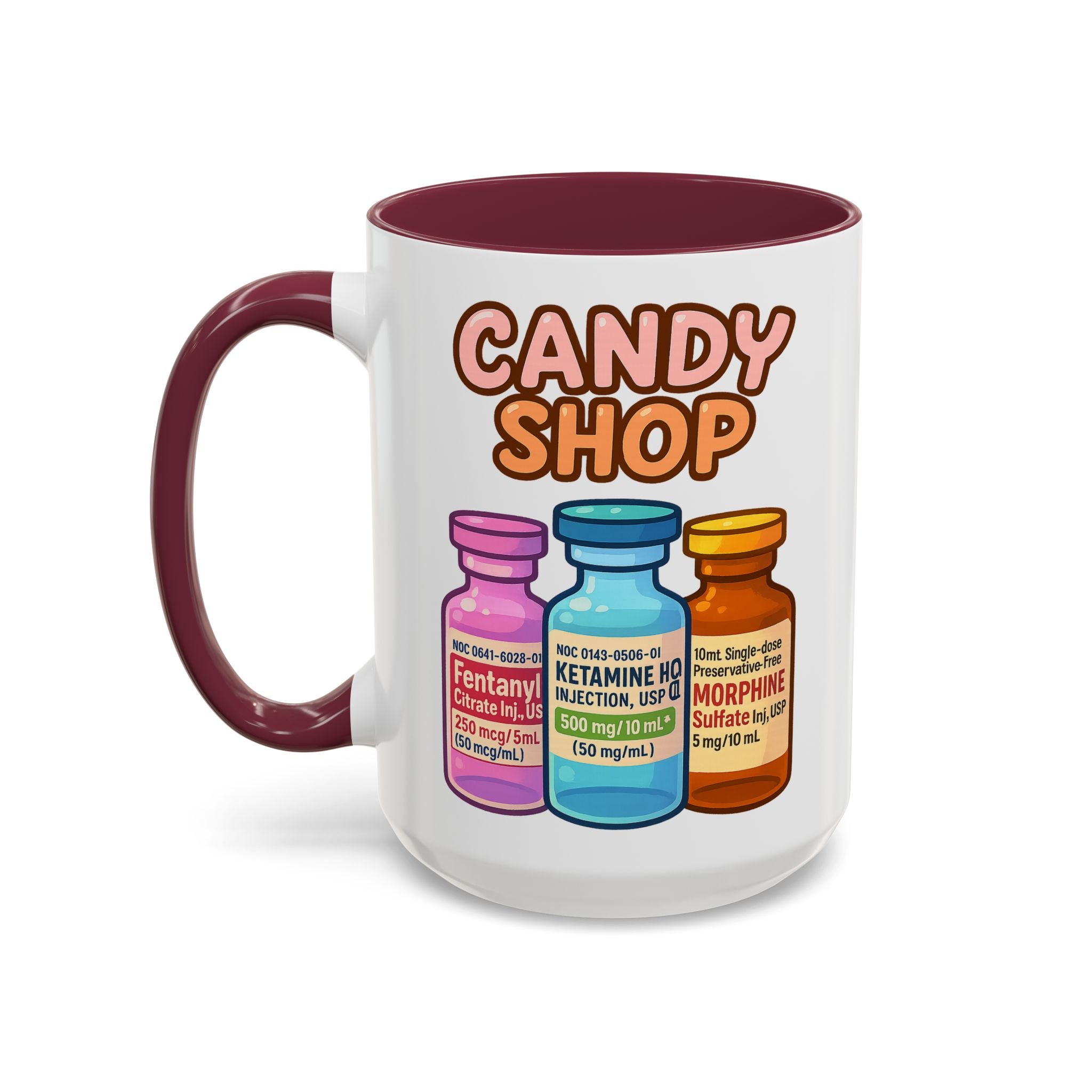 EMS Candy Shop Paramedic Mug — maroon interior and handle, 15 oz ceramic
