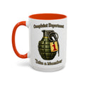 Complaint Department Take a Number — orange interior and handle, 15 oz ceramic