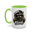 Feral Raccoon — light green interior and handle, 15 oz ceramic