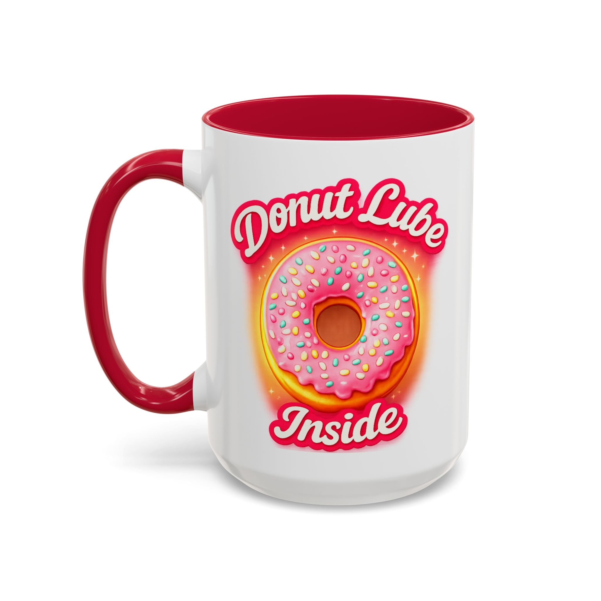 Donut Lube Inside — red interior and handle, 15 oz ceramic