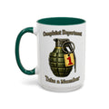Complaint Department Take a Number — dark green interior and handle, 15 oz ceramic