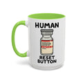 Human Reset Button — light green interior and handle, 15 oz ceramic