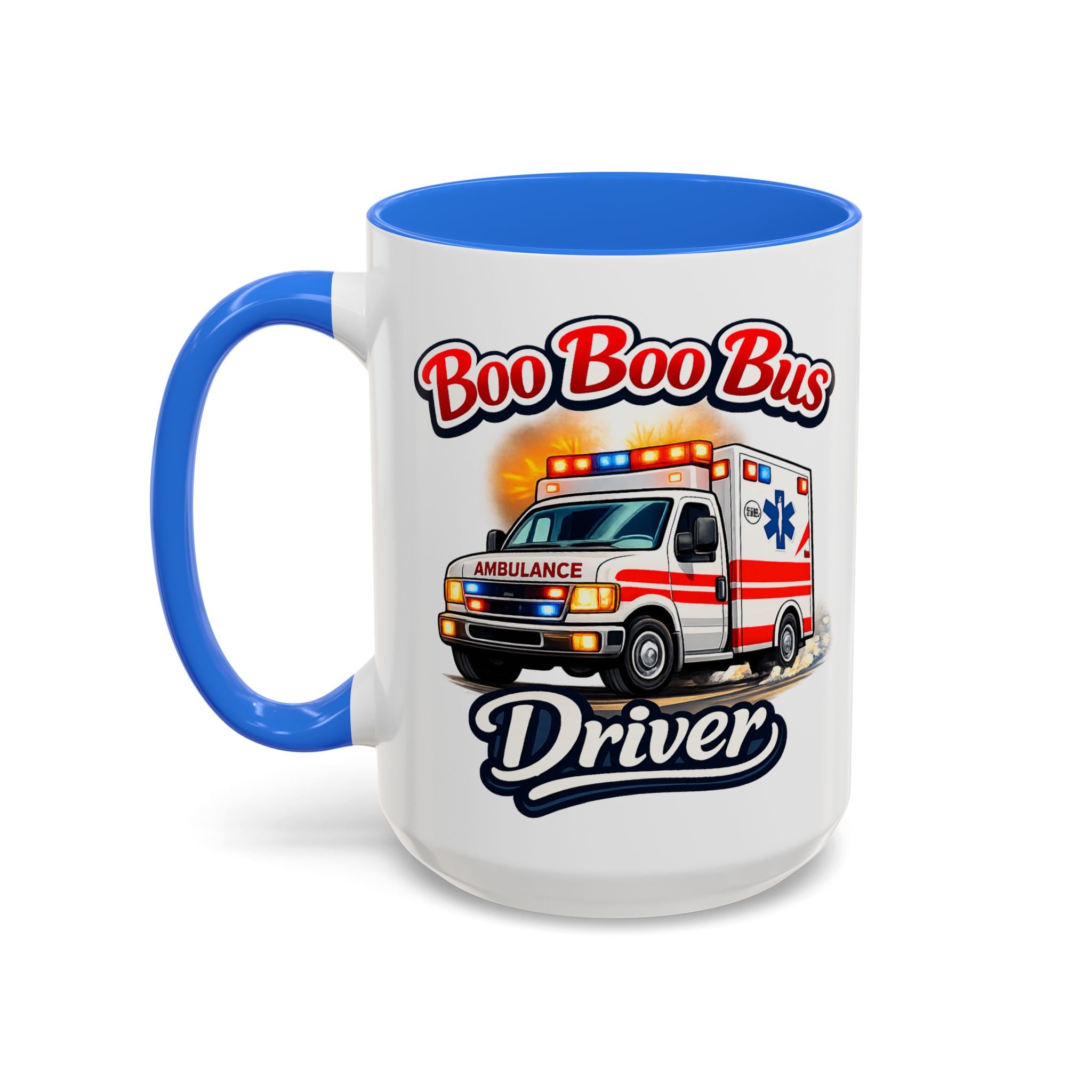 Boo Boo Bus Driver — blue interior and handle, 15 oz ceramic
