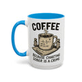 EMS Dark Humor Coffee Mug — blue interior and handle, front view, 15 oz ceramic