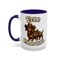 Cowboy Dachshund — blue interior and handle, left-handle view, 15 oz ceramic