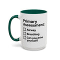 Primary Assessment Checklist — dark green interior and handle, 15 oz ceramic