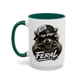 Feral Raccoon — dark green interior and handle, 15 oz ceramic