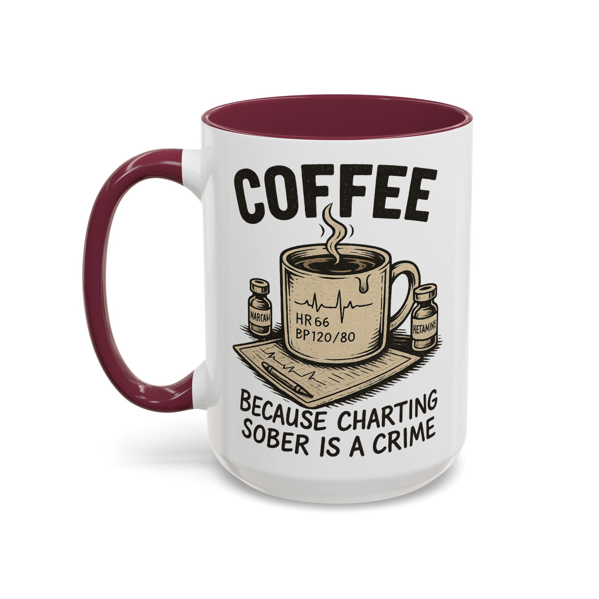 EMS Dark Humor Coffee Mug — maroon interior and handle, 15 oz ceramic