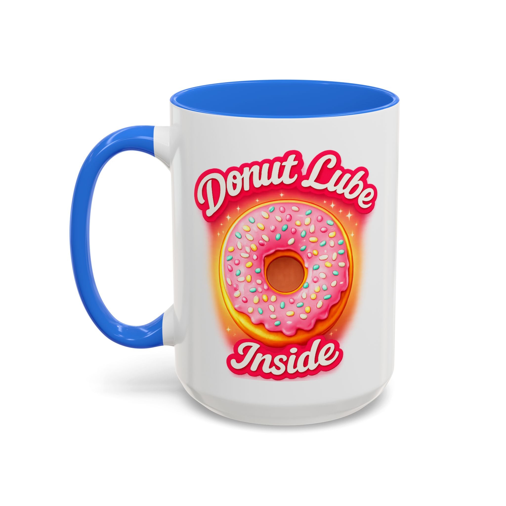 Donut Lube Inside — blue interior and handle, 15 oz ceramic
