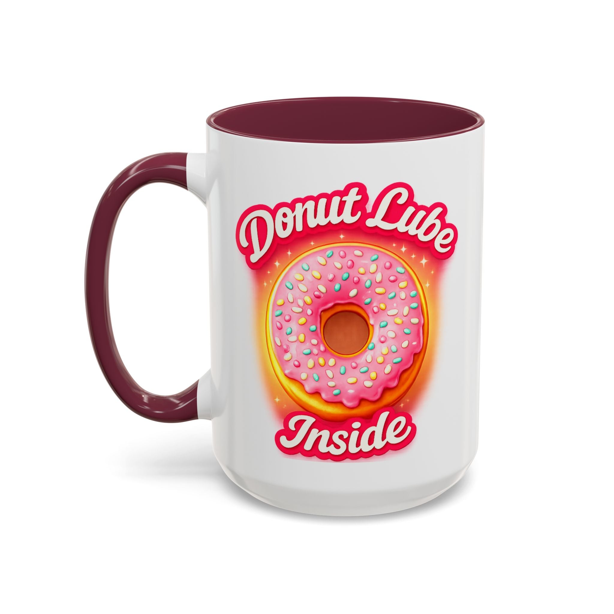 Donut Lube Inside — maroon interior and handle, 15 oz ceramic