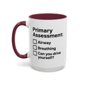 Primary Assessment Checklist — maroon interior and handle, 15 oz ceramic