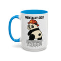 Mentally Sick Physically Thiccc Firefighter — blue interior and handle, front view, 15 oz ceramic