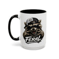 Feral Raccoon — 15 oz dark humor coffee mug, white ceramic with black interior