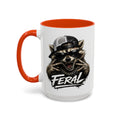 Feral Raccoon — orange interior and handle, 15 oz ceramic