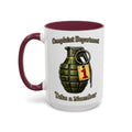 Complaint Department Take a Number — maroon interior and handle, 15 oz ceramic