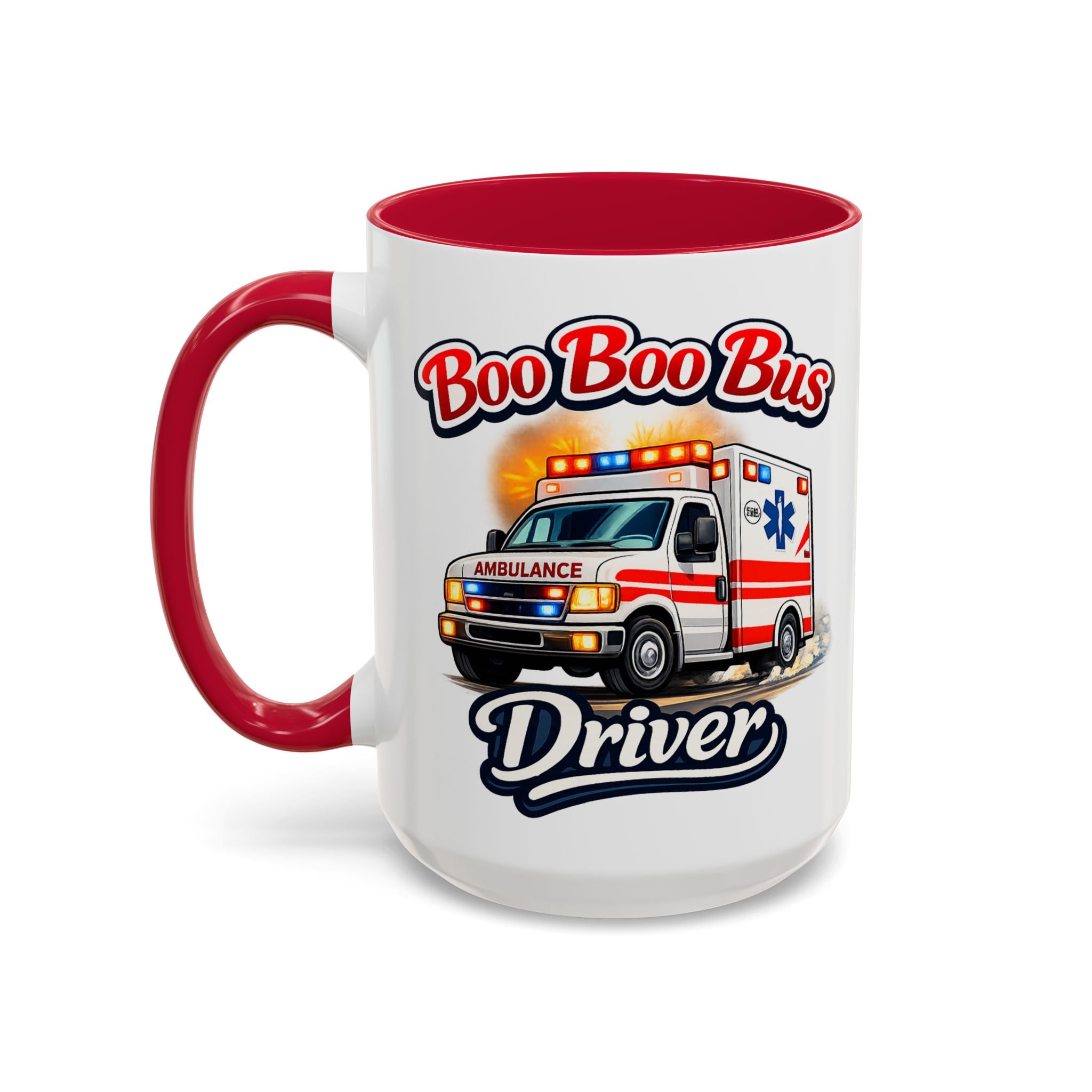 Boo Boo Bus Driver — red interior and handle, 15 oz ceramic