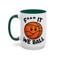 We Ball Mug — dark green interior and handle, 15 oz ceramic