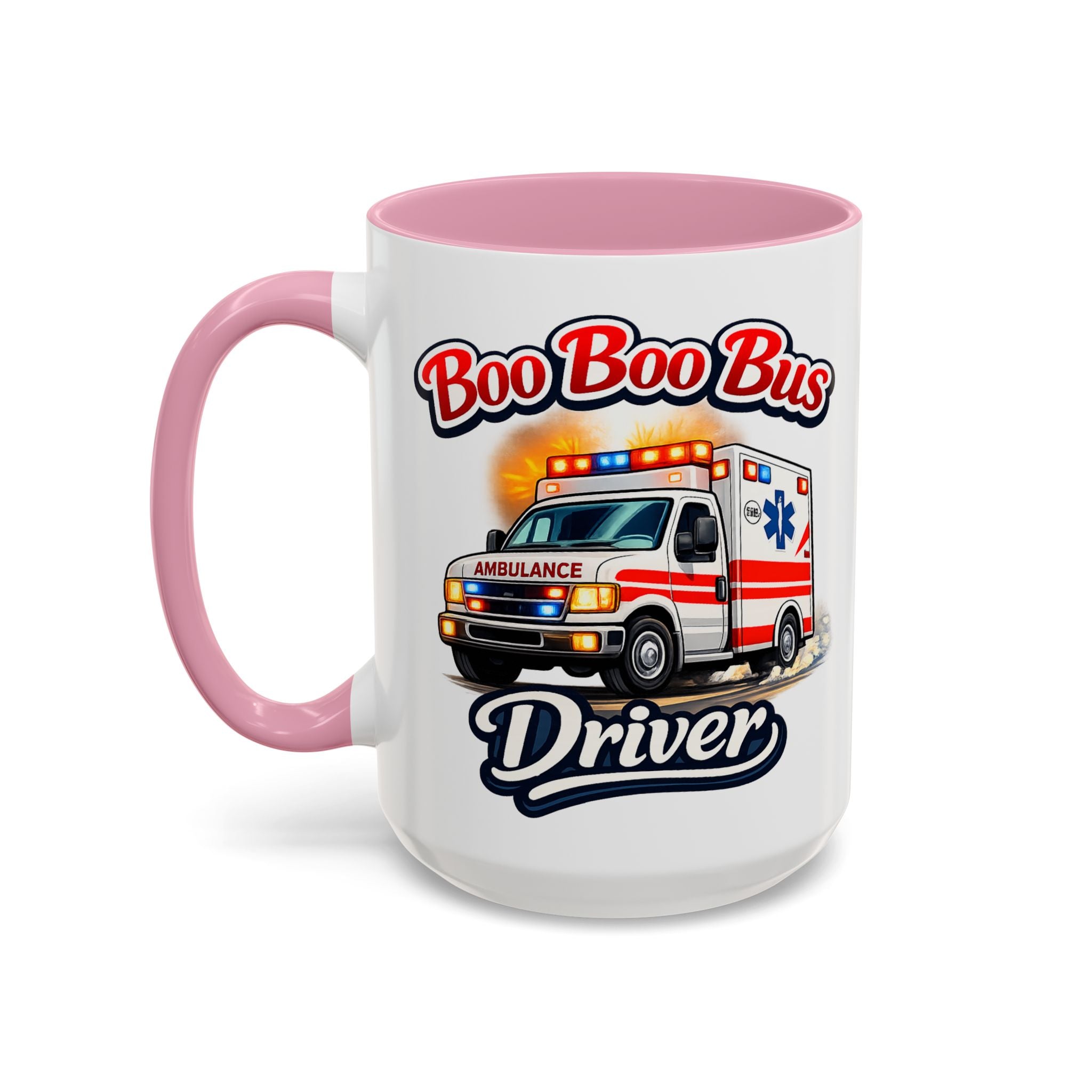 Boo Boo Bus Driver — pink interior and handle, 15 oz ceramic
