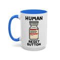 Human Reset Button — blue interior and handle, 15 oz ceramic