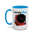 LonelyFans Firefighter — blue interior and handle, front view, 15 oz ceramic
