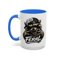 Feral Raccoon — blue interior and handle, 15 oz ceramic